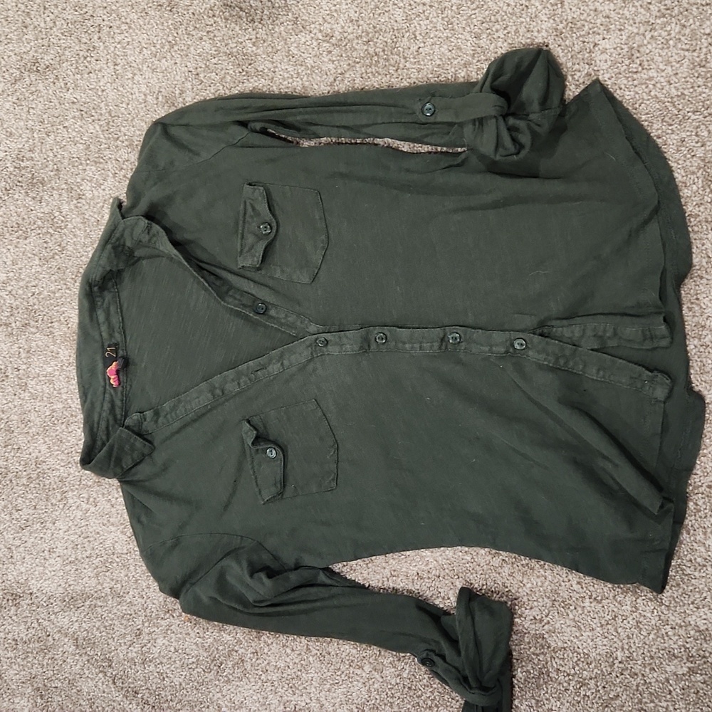 Olive button down cotton material